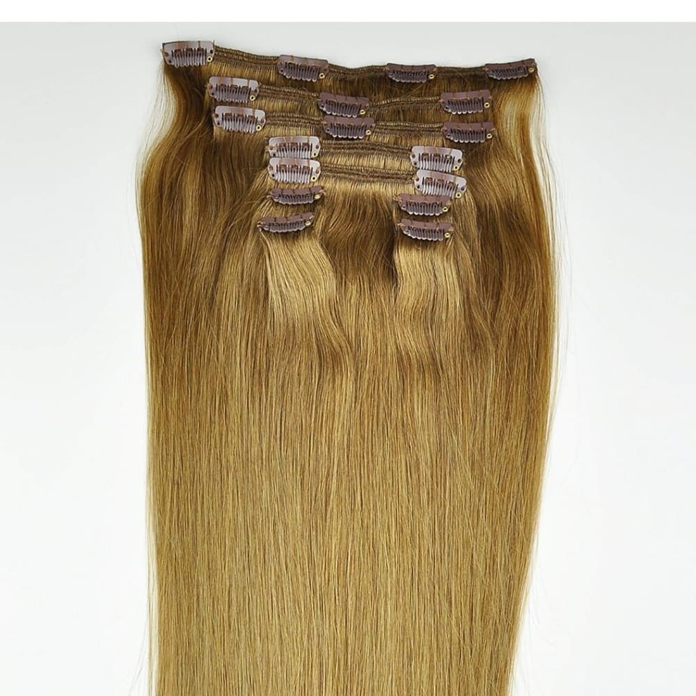 Light Light Brown Human Hair Clip in Extension - Thumbnail 7