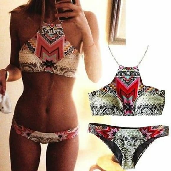 Grey Floral Top and Bottom Bikini - Thumbnail 3