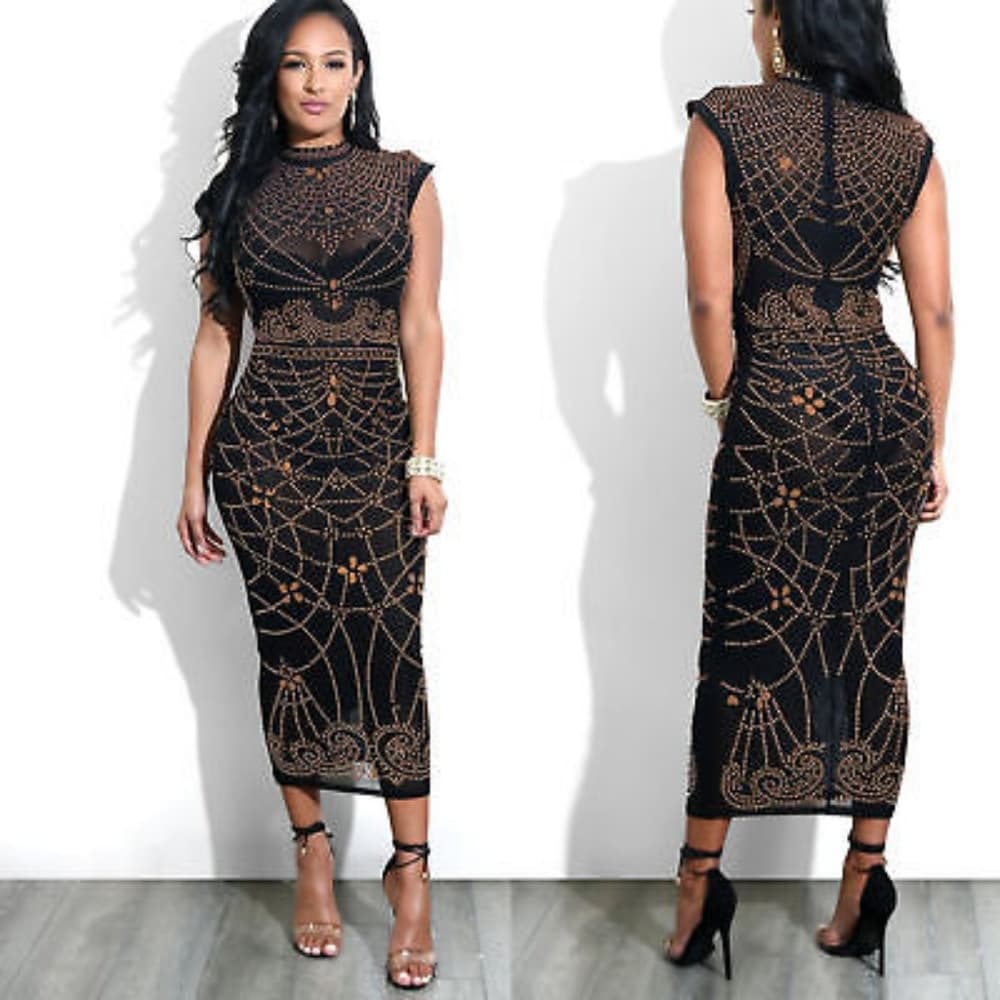 Beautiful Black Gold Dress-Stunning - Thumbnail 2