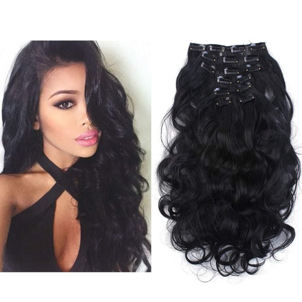 Black Wavy Full Head Clip in Extension - Thumbnail 2