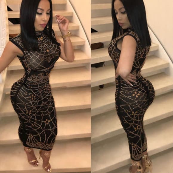 Beautiful Black Gold Dress-Stunning - Thumbnail 7