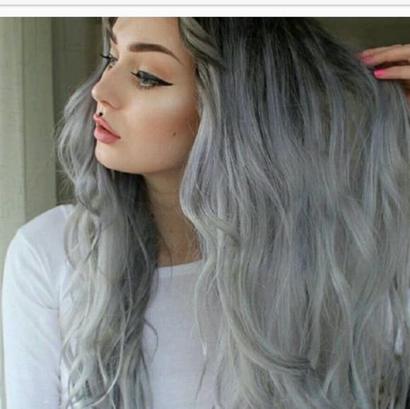 Ombre Black Gray Lace Front Wig - Thumbnail 2