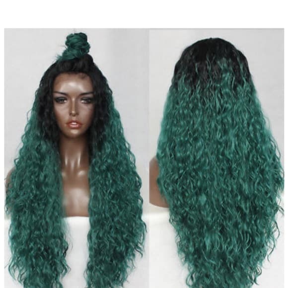 Black Green Lace Front Wig - Thumbnail 5