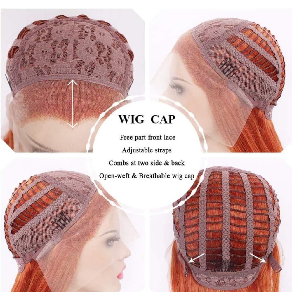 Copper Red Orange Lace Front Wig - Thumbnail 4