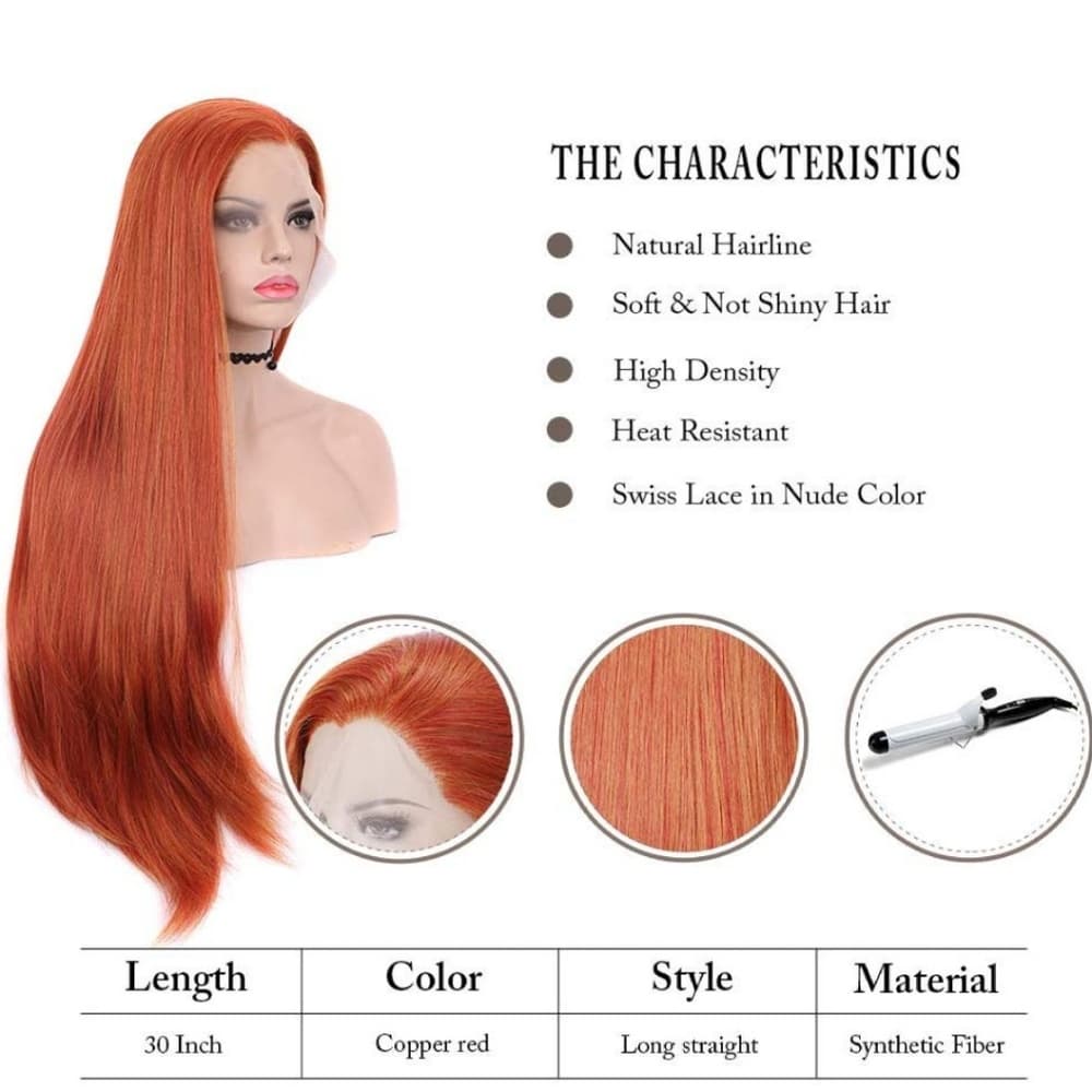 Copper Red Orange Lace Front Wig - Thumbnail 3