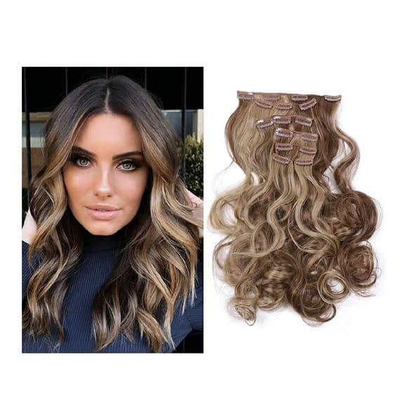 Brown with Ash Blonde Highlights Clip in Extension - Thumbnail 3