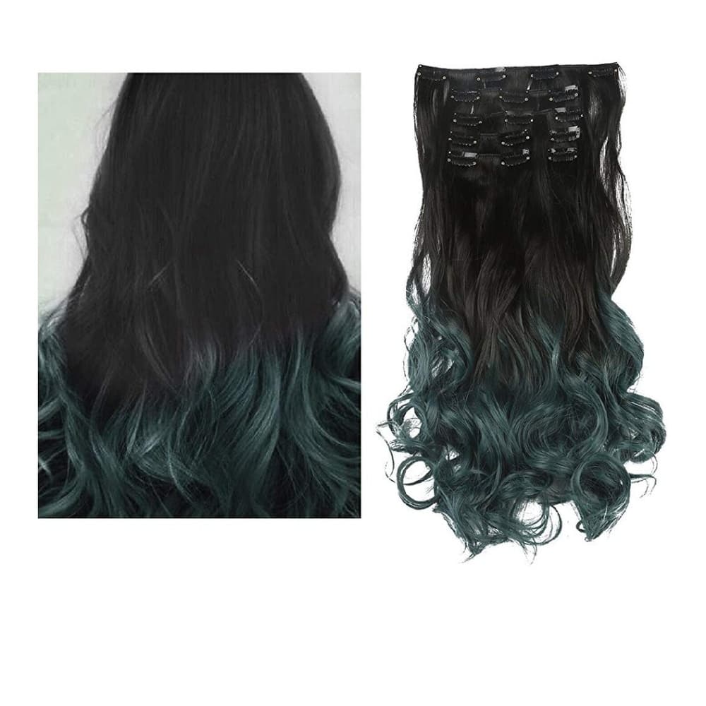 Black to Dark Green Full Head Clip in Extension - Thumbnail 2