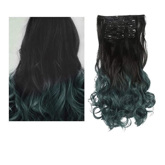 Black to Dark Green Full Head Clip in Extension - Thumbnail 3