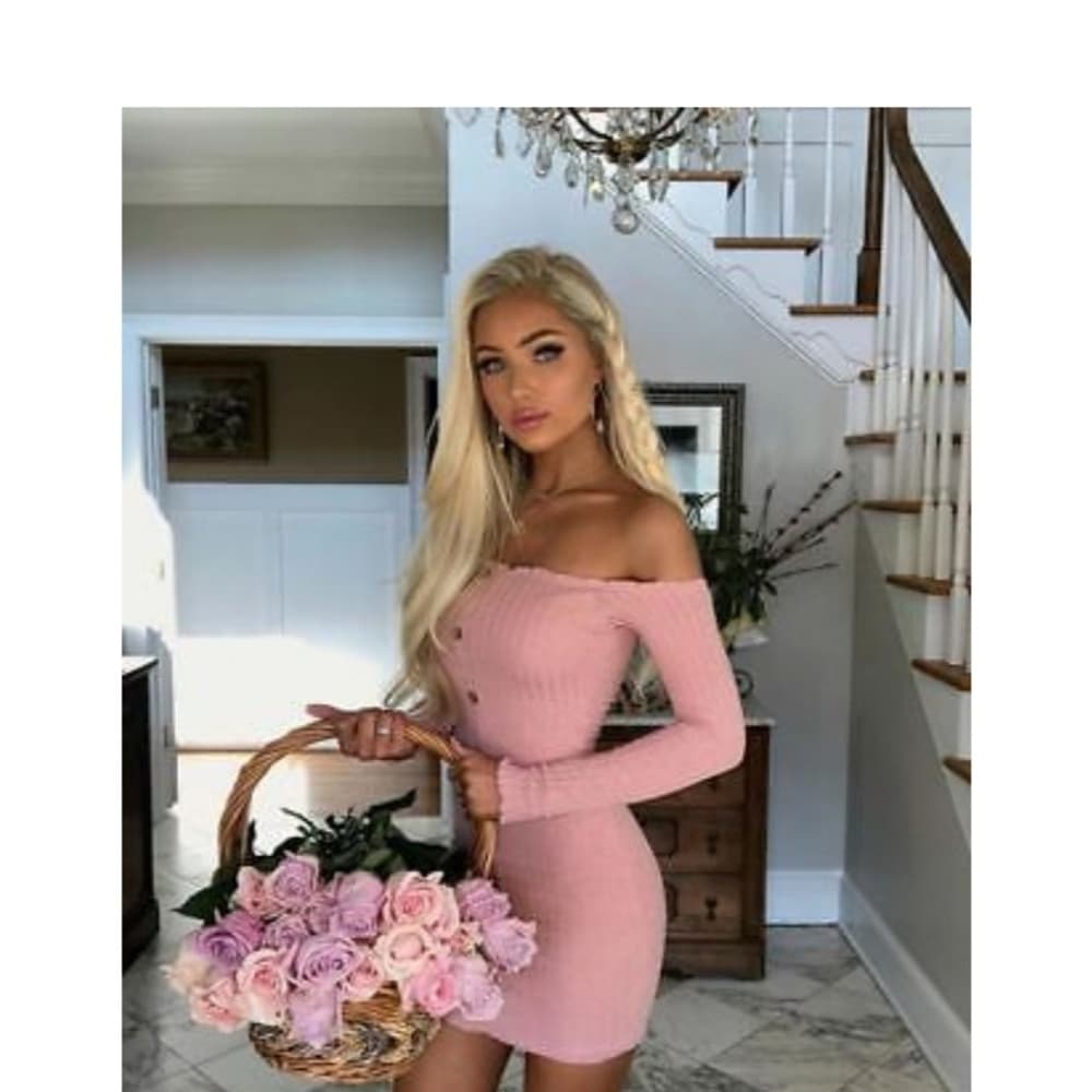 Bodycon Slim Off Shoulder Knitted Dress - Thumbnail 3