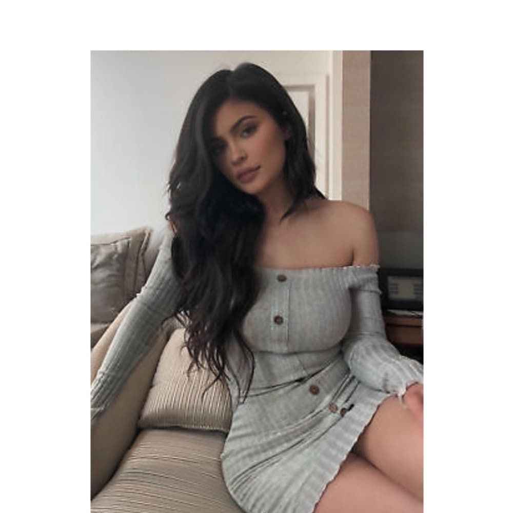 Bodycon Slim Off Shoulder Knitted Dress - Thumbnail 4