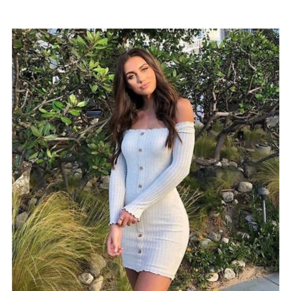 Bodycon Slim Off Shoulder Knitted Dress - Thumbnail 2