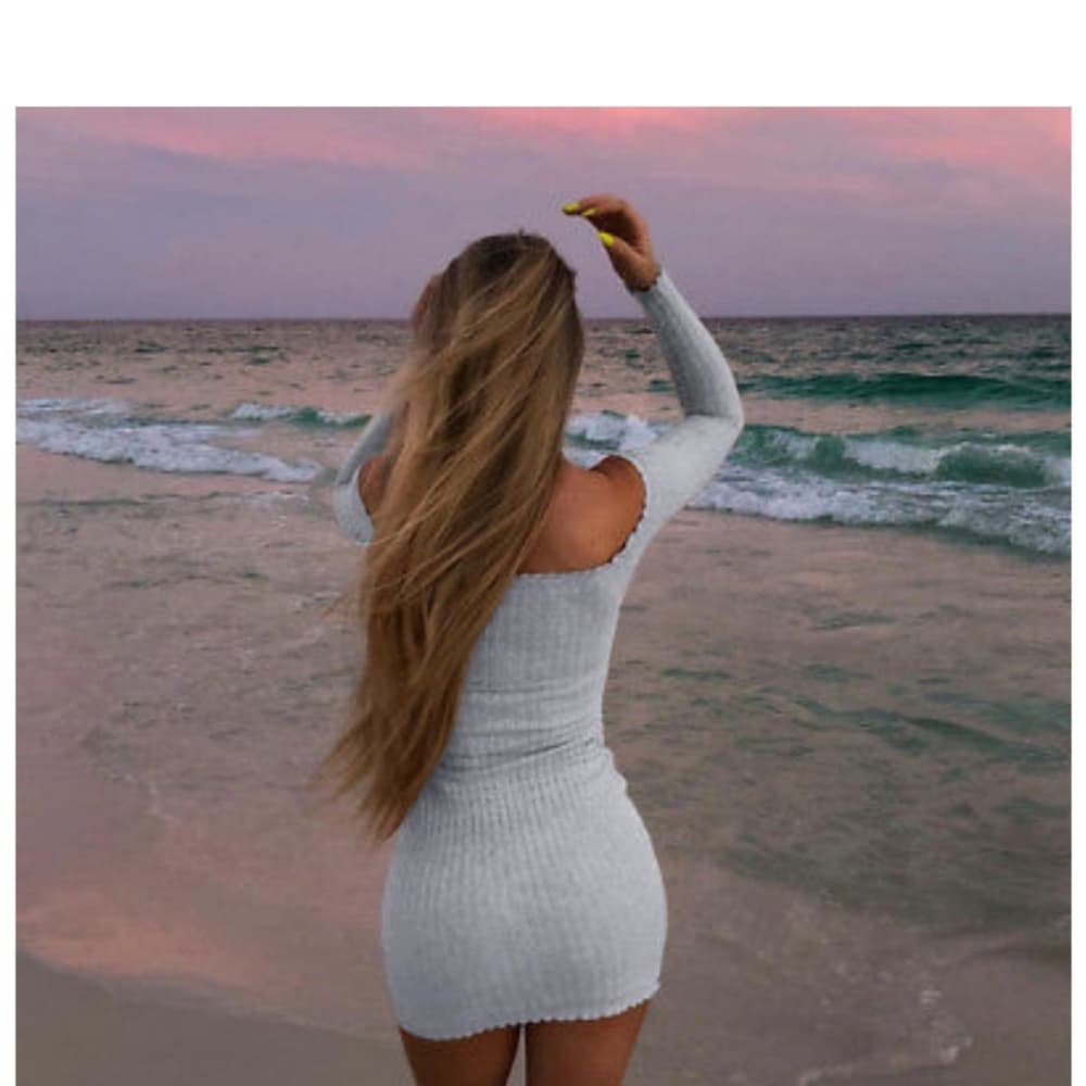 Bodycon Slim Off Shoulder Knitted Dress - Thumbnail 7