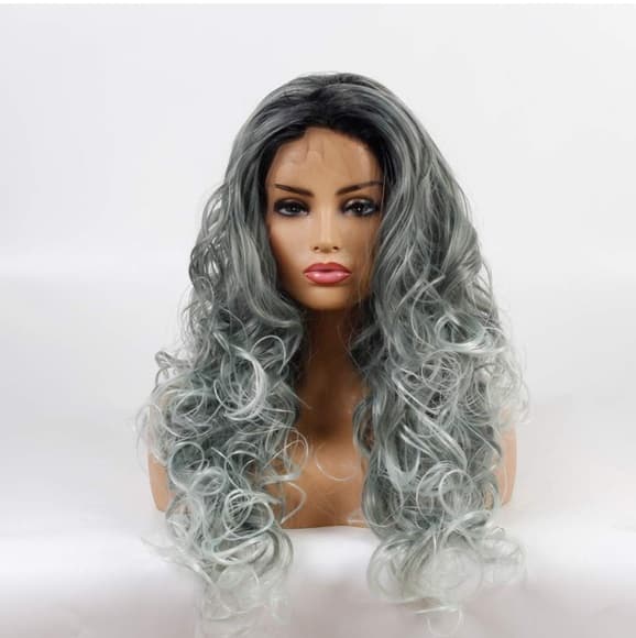 Grey Green Lace Front Wig - Thumbnail 5