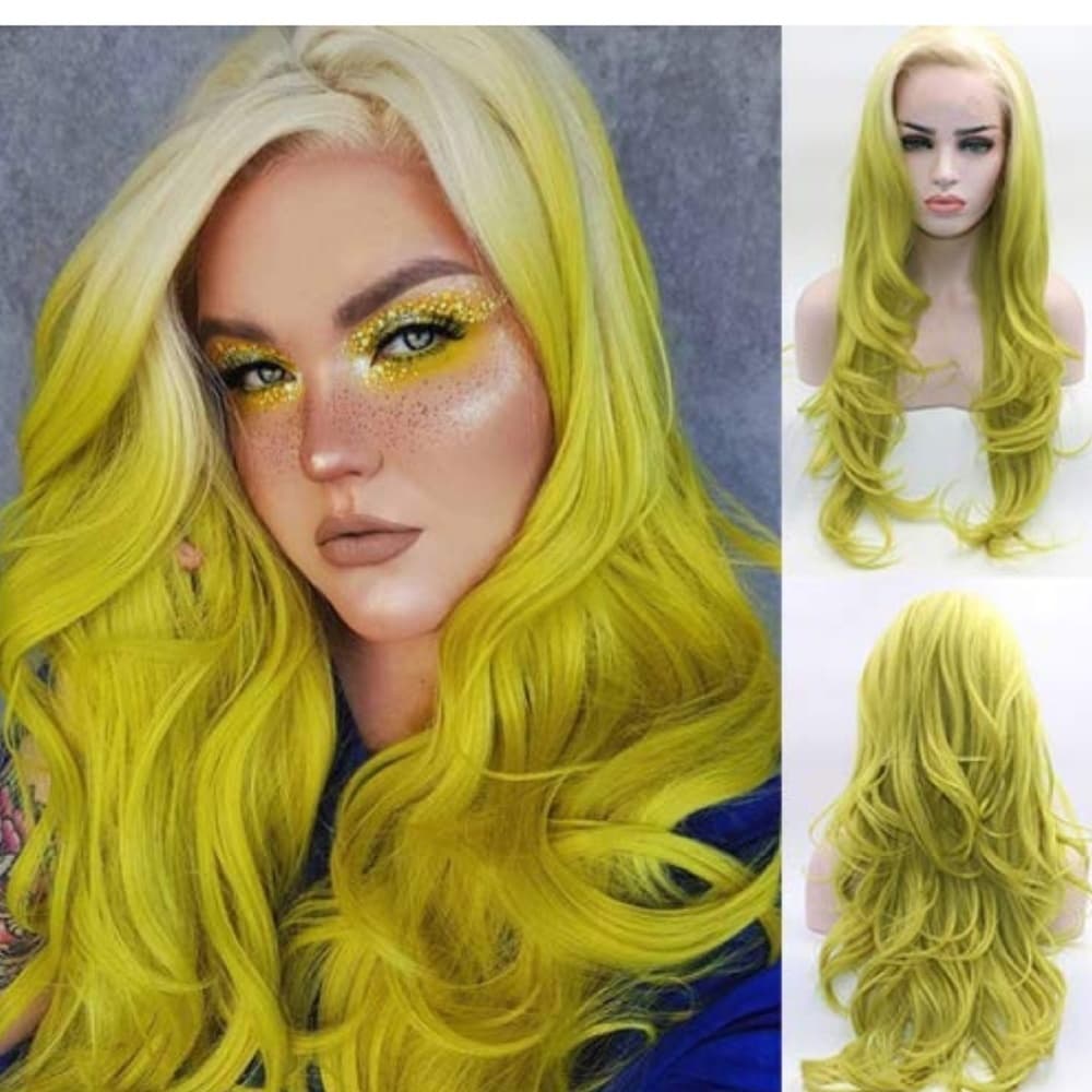 Ombre White Yellow Lace Front Wig - Thumbnail 6