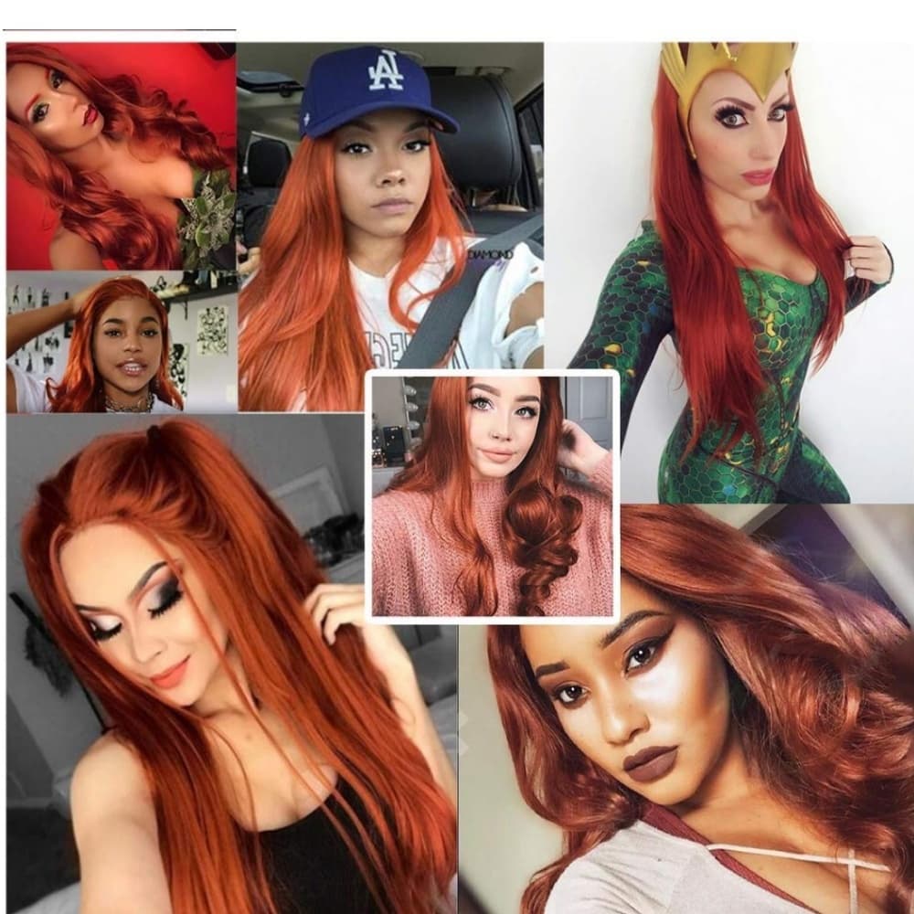 Copper Red Long Lace Front Wig - Thumbnail 4