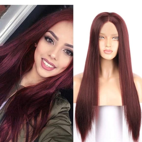 Burgundy Straight Lace Front Wig 22-26 inches - Thumbnail 4