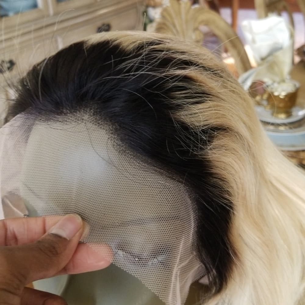 Ombre Black Blonde Brazilian Human Lace Wig - Thumbnail 4