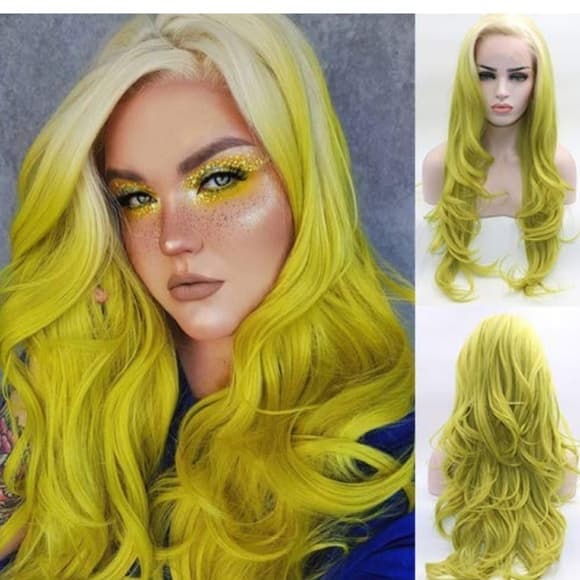 Ombre White Yellow Lace Front Wig - Thumbnail 7
