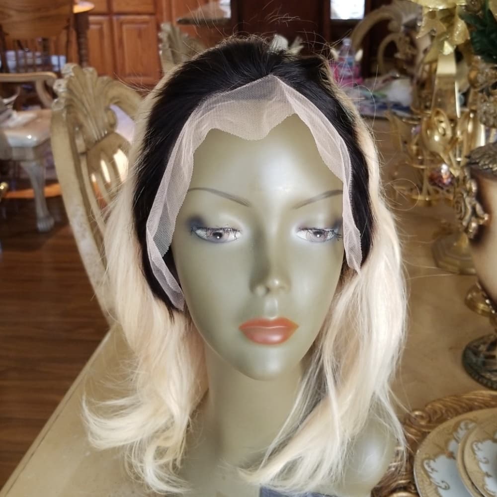 Ombre Black Blonde Brazilian Human Lace Wig - Thumbnail 3