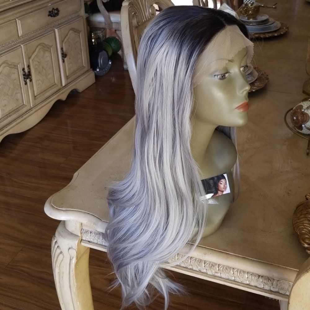 Ombre Black Gray Beauty Lace Front Wig - Thumbnail 3