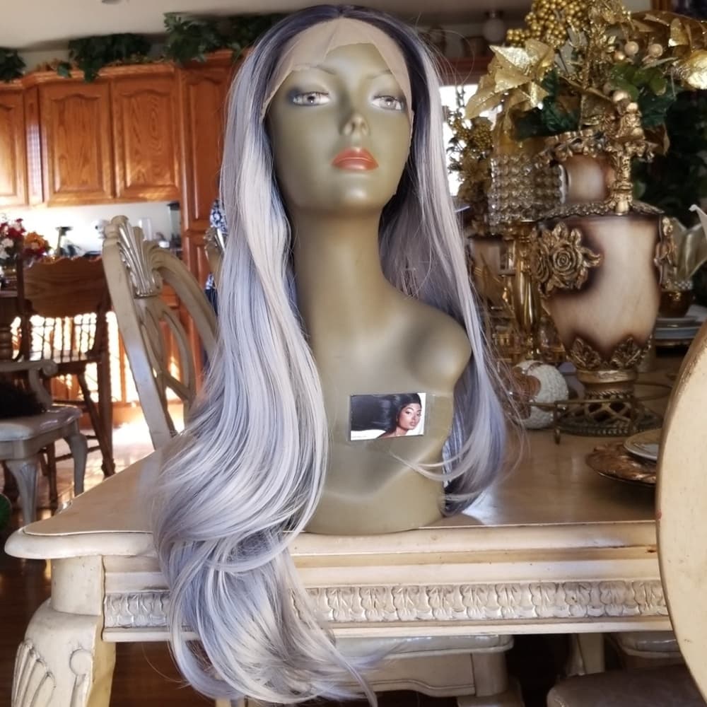 Ombre Black Gray Beauty Lace Front Wig - Thumbnail 6