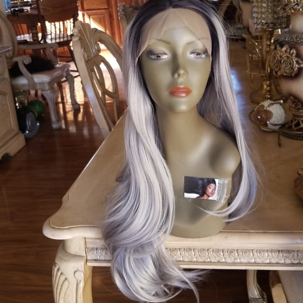 Ombre Black Gray Beauty Lace Front Wig - Thumbnail 4