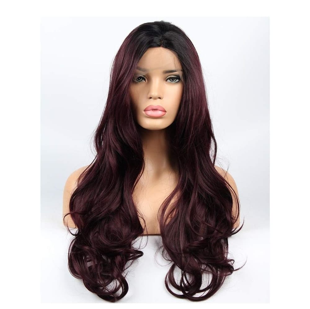 Ombre Wine Red Lace Front Wig - Thumbnail 5