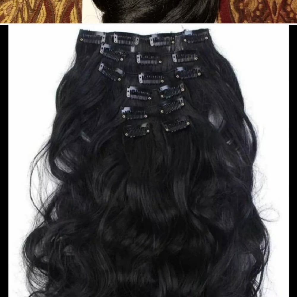 Black Wavy Full Head Clip in Extension - Thumbnail 3
