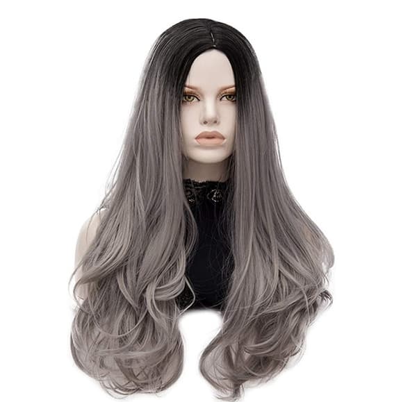 Ombre Black Gray Full Wig - Thumbnail 5
