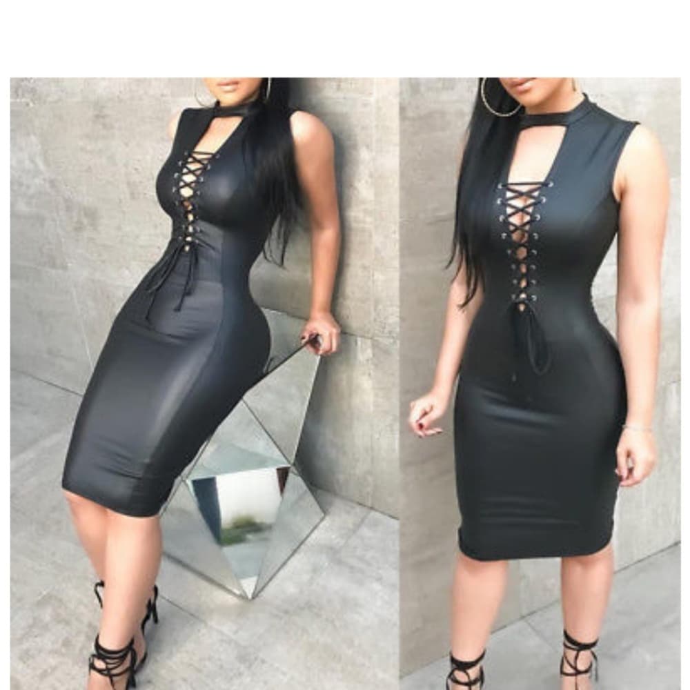 Black Tight Bodycon Beauty Dress - Thumbnail 3