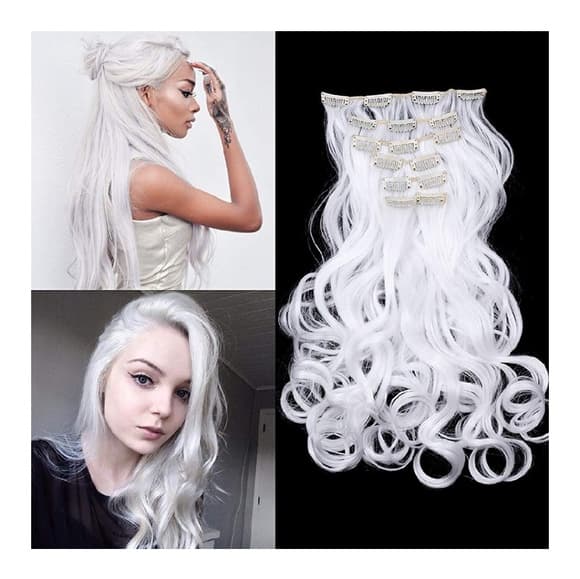 White Silver Full Head Clip in Extension - Thumbnail 2