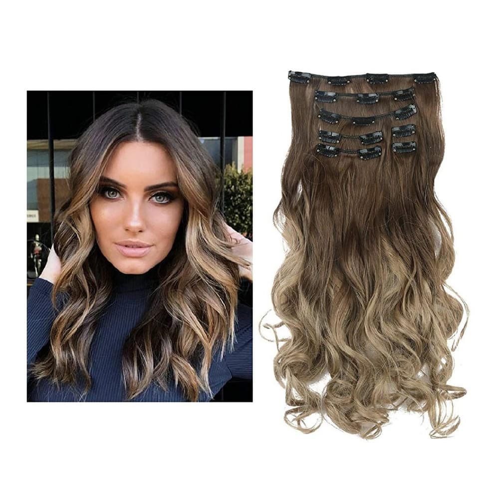 Brown Ombre Blonde Full Head Clip in Extension - Thumbnail 2