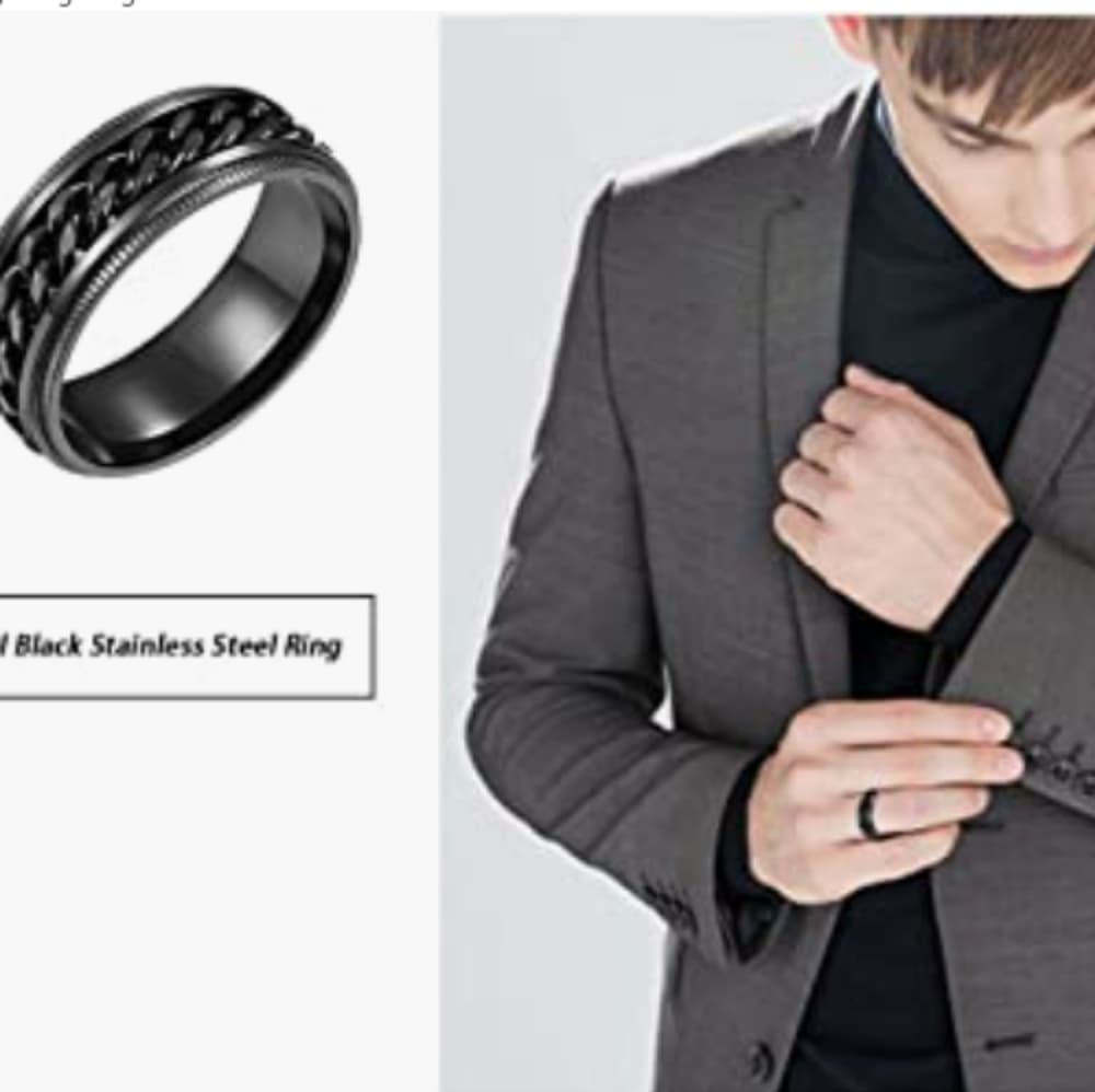 Men's Classic Black Stainless Steel Ring - Thumbnail 2