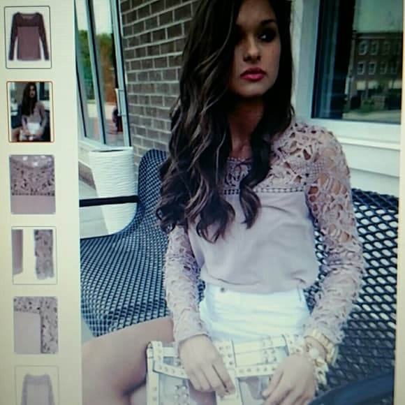 Women Peach Lace Casual Panel Longsleeve Blouse - Thumbnail 8