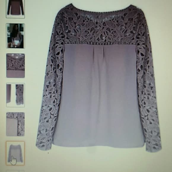 Women Peach Lace Casual Panel Longsleeve Blouse - Thumbnail 3