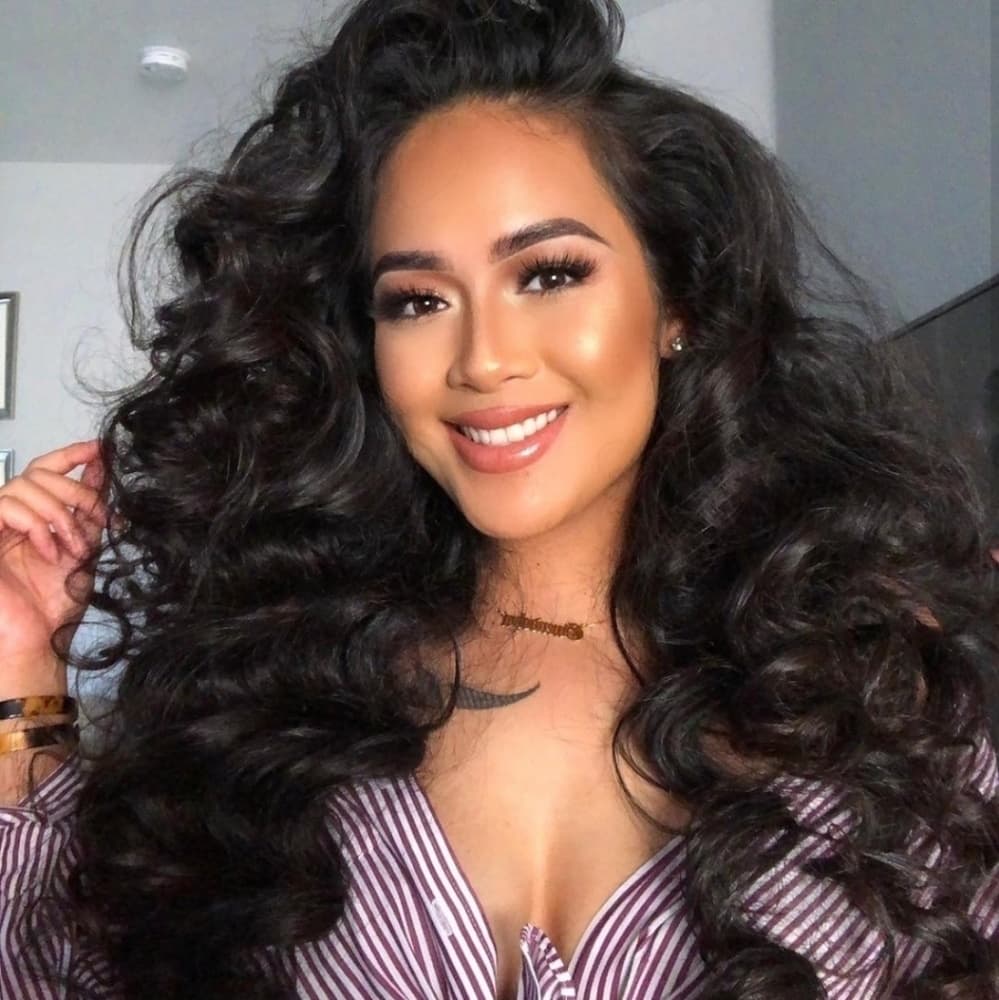 Black Brown Curly Lace Front Wig - Thumbnail 6
