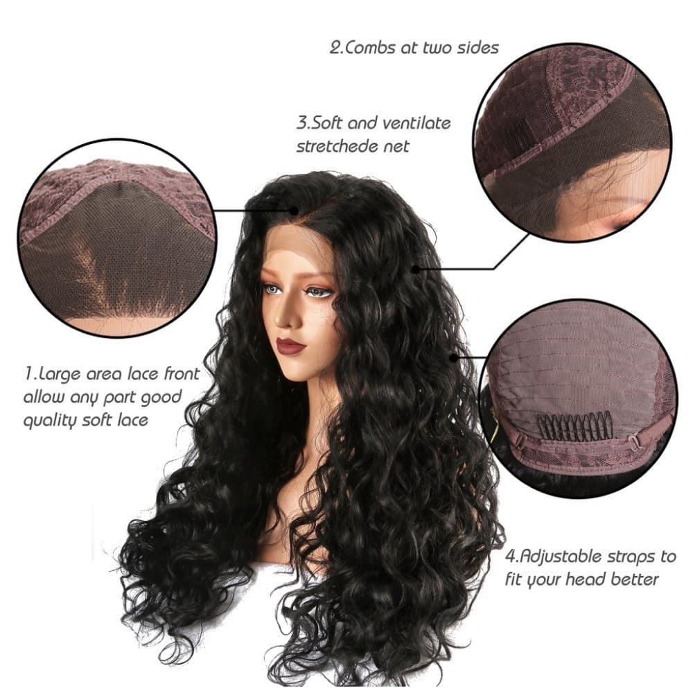 Black Brown Curly Lace Front Wig - Thumbnail 3