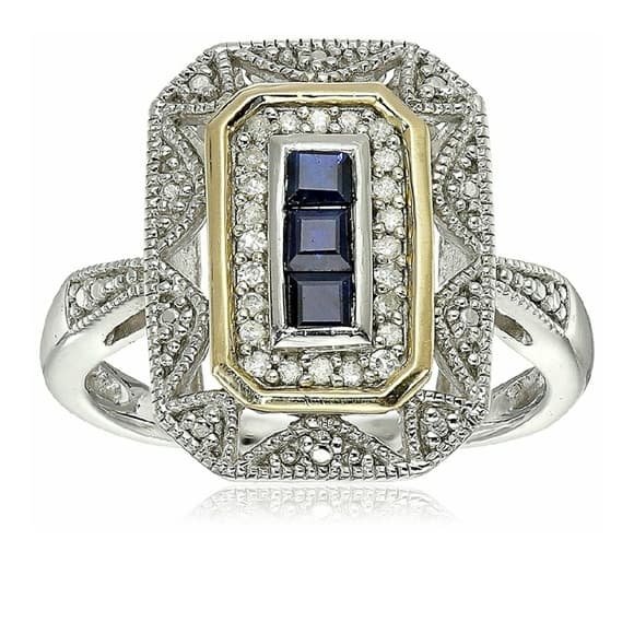 Sterling Silver 14k Yellow Gold Diamond Ring - Thumbnail 7