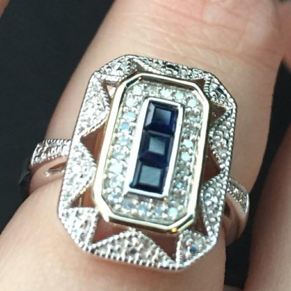 Sterling Silver 14k Yellow Gold Diamond Ring - Thumbnail 3