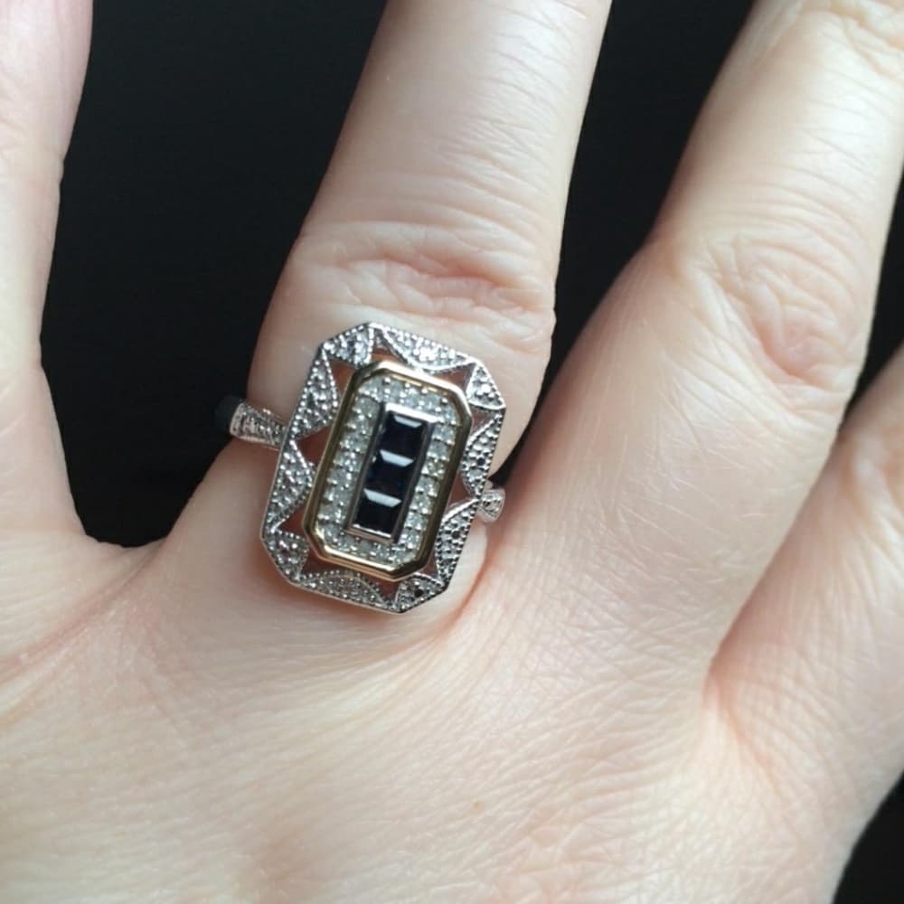 Sterling Silver 14k Yellow Gold Diamond Ring - Thumbnail 5