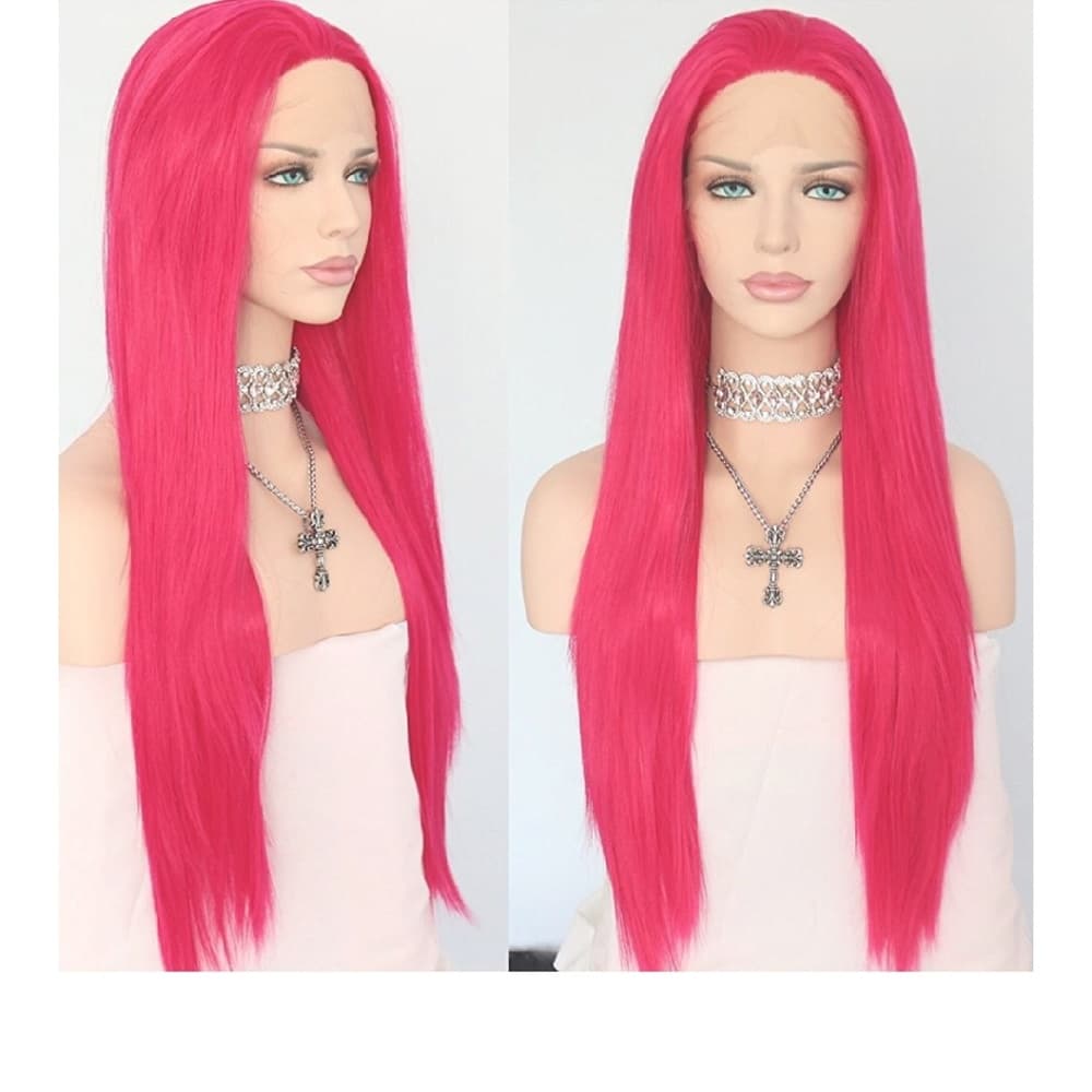 Dark Pink Human Hair Blend Lace Front Wig - Thumbnail 2