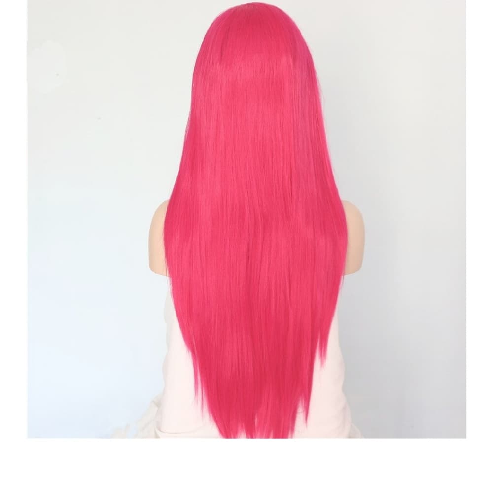 Dark Pink Human Hair Blend Lace Front Wig - Thumbnail 4