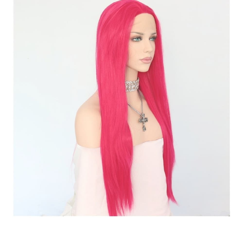 Dark Pink Human Hair Blend Lace Front Wig - Thumbnail 3