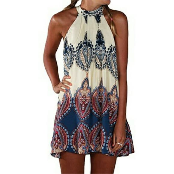 Beautiful Multicolor Halter Dress - Thumbnail 2