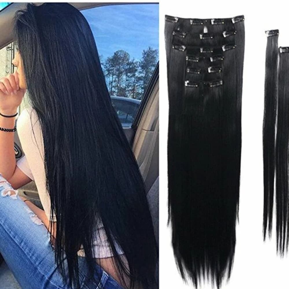 Black Straight Full Head Clip in Extension - Thumbnail 2