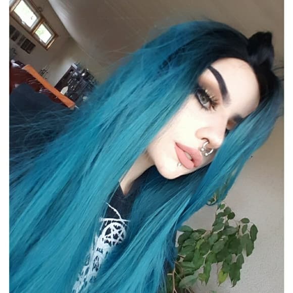Ombre Black Green Lace Front Wig - Thumbnail 3