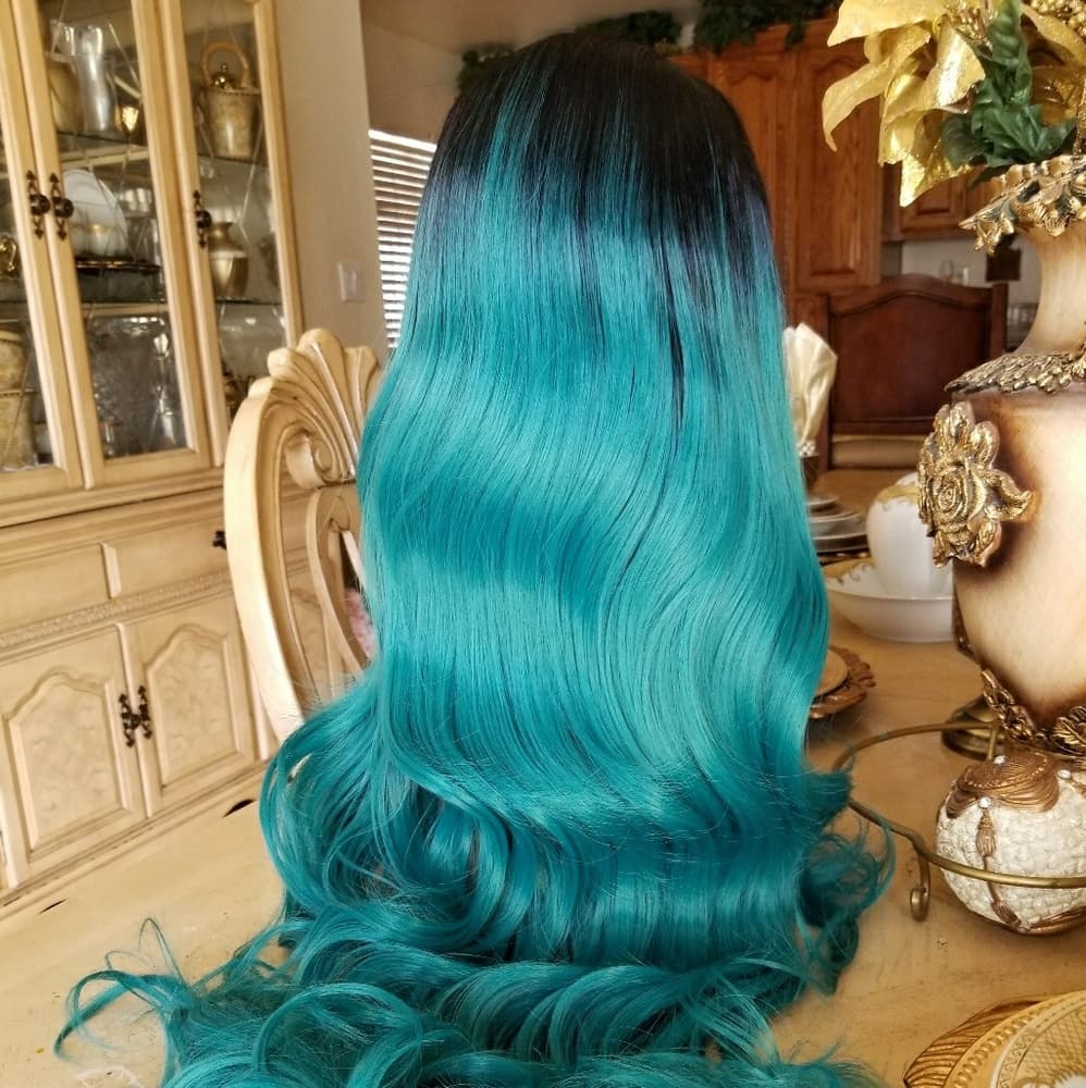 Ombre Black Green Lace Front Wig