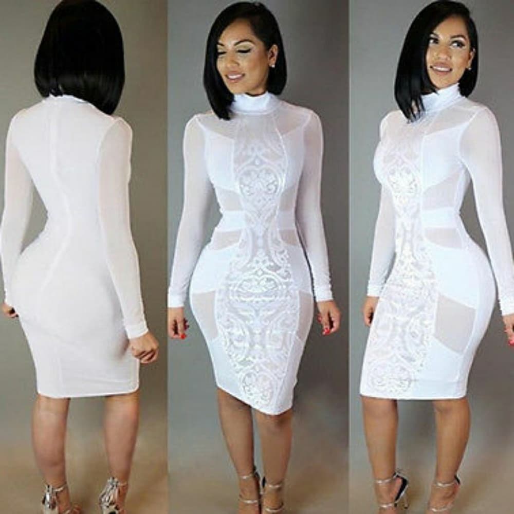 Black Sexy Long Sleeve Cockyail Dress - Thumbnail 2