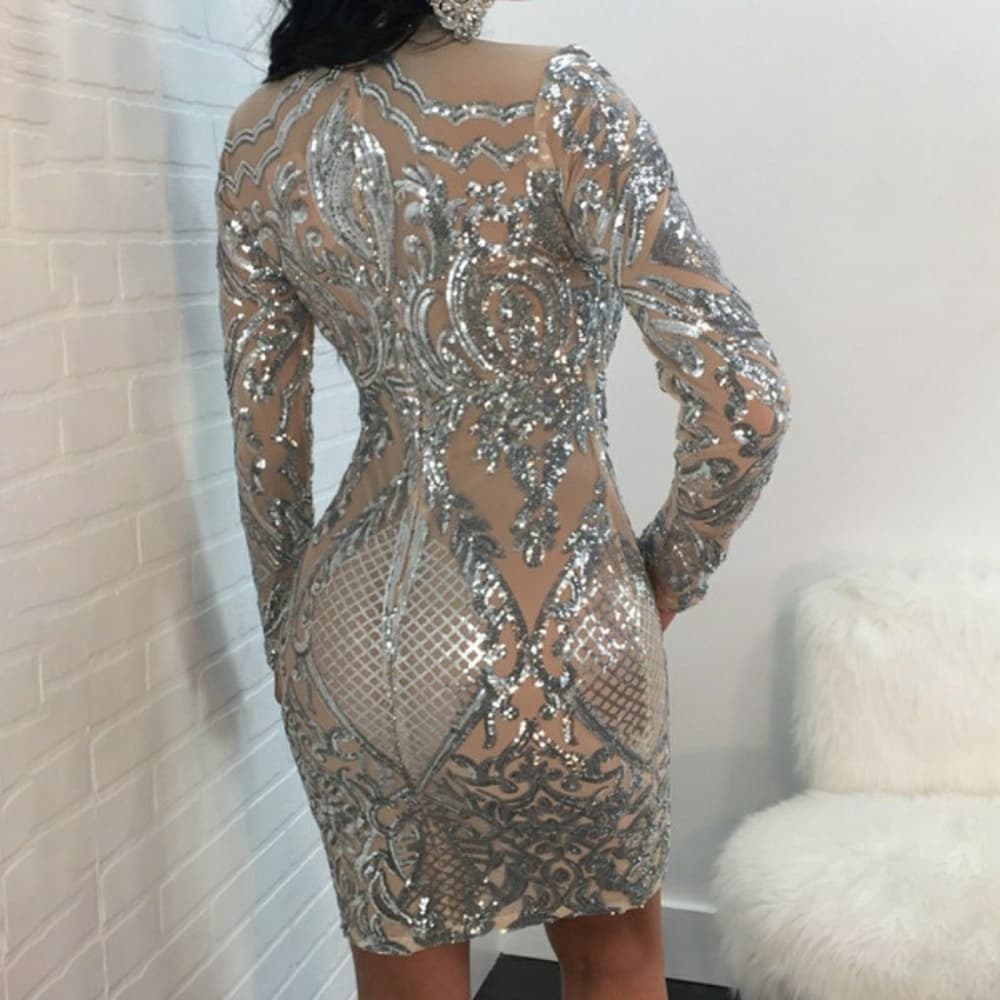 Silver Perspective Sequined Wrap Dress - Thumbnail 3