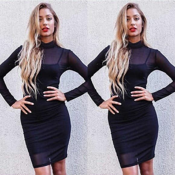Black Lace Bodycon Dress - Thumbnail 6